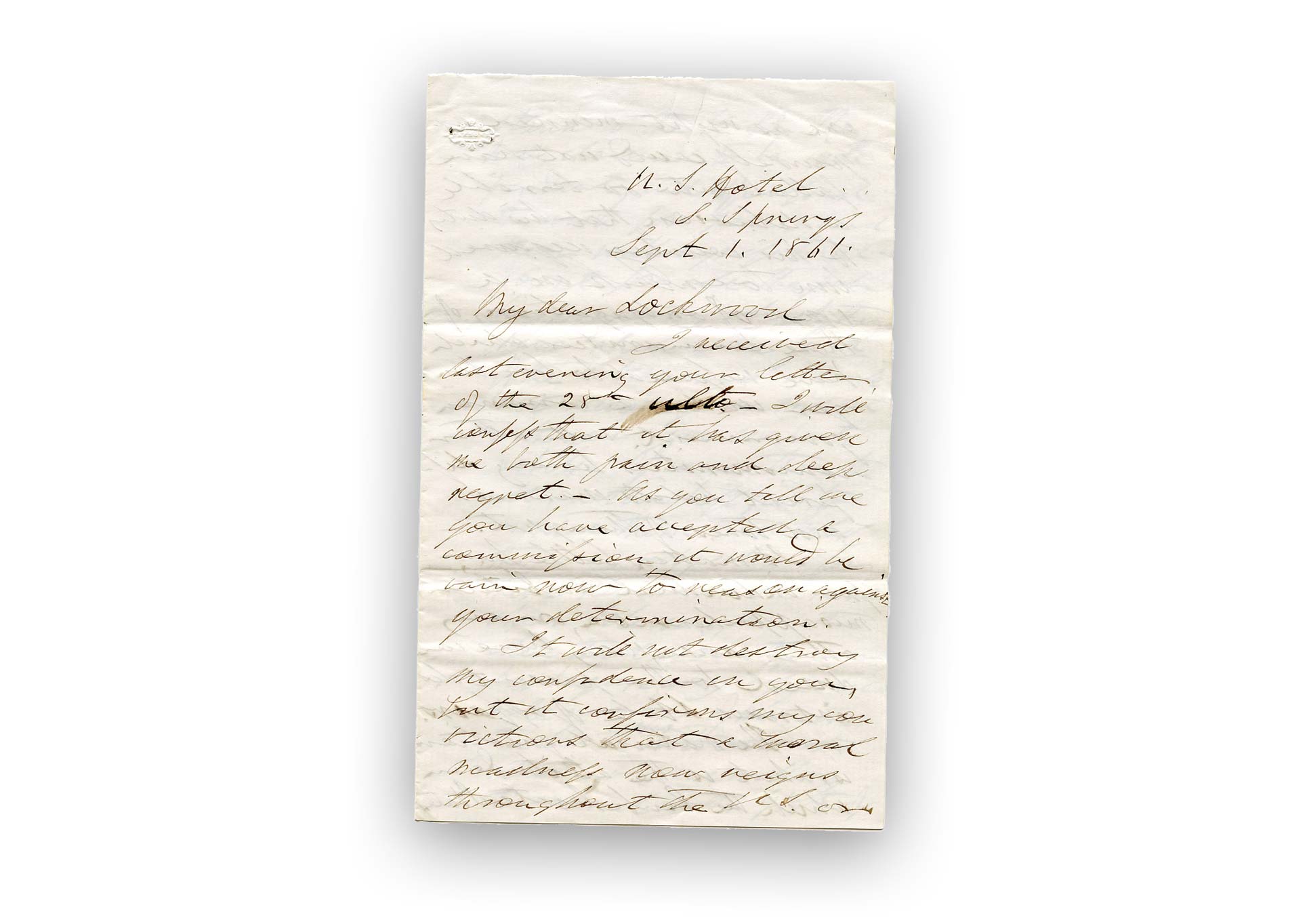 Letter from Delaware Senator James A. Bayard, 1861 - Page 1